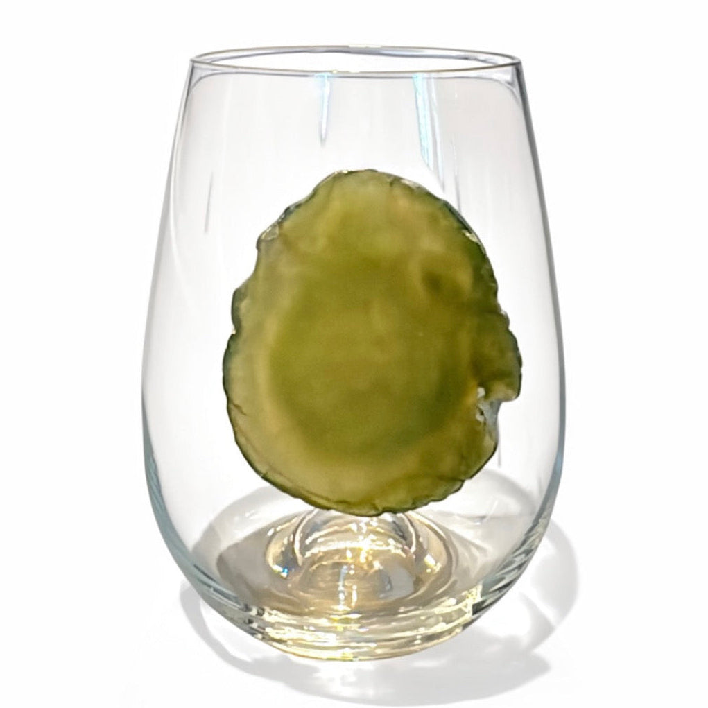 Green Agate Geode Stemless Wineglass