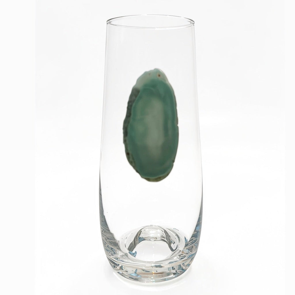 Green Agate Geode Stemless Champagne .