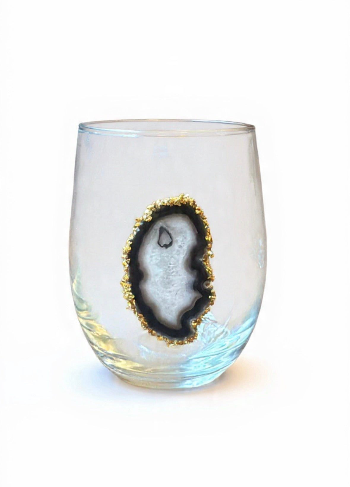 Black and gray agate geode stemless wine glasses. Set of 4