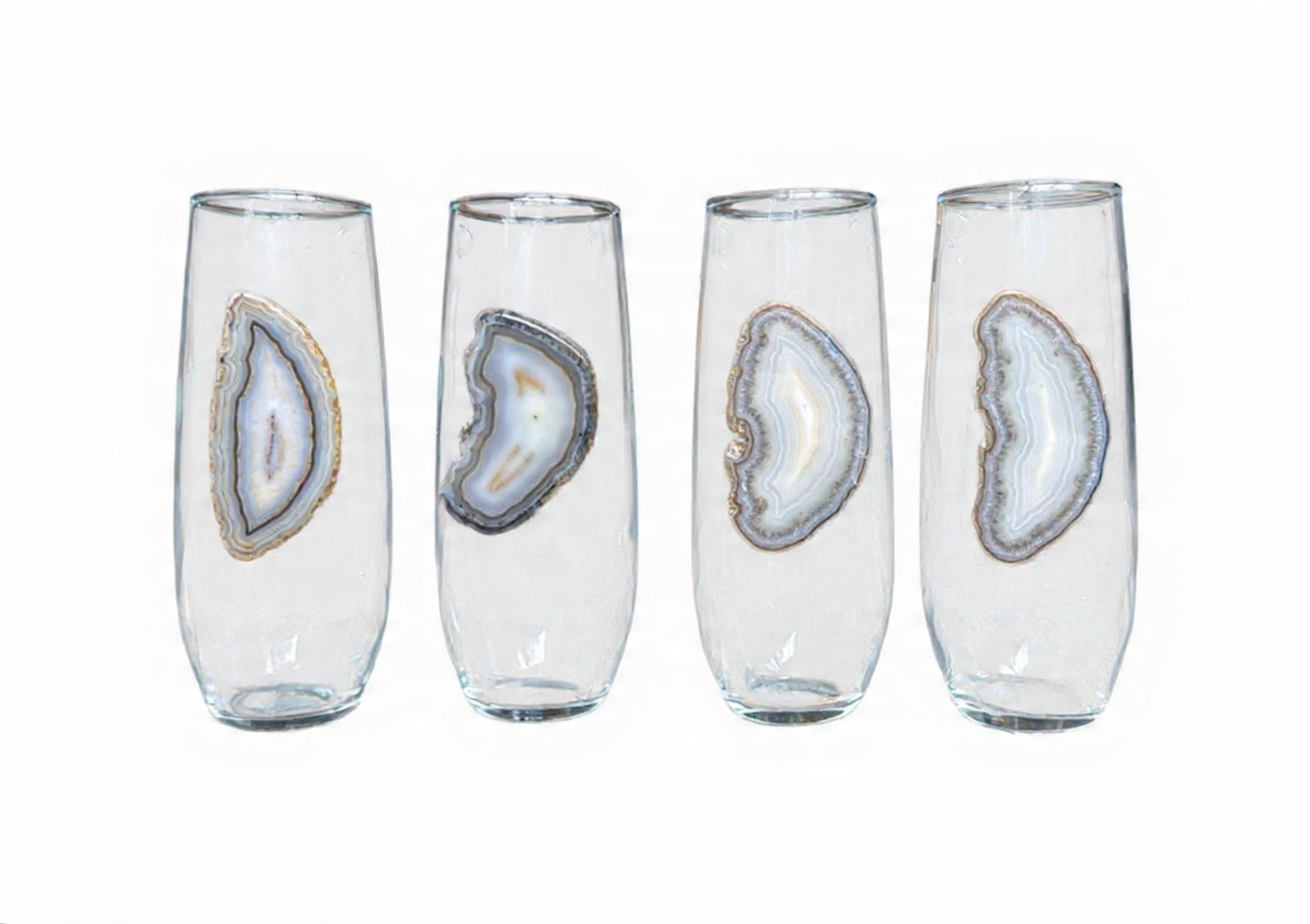Grey agate geode stemless champagne glasses