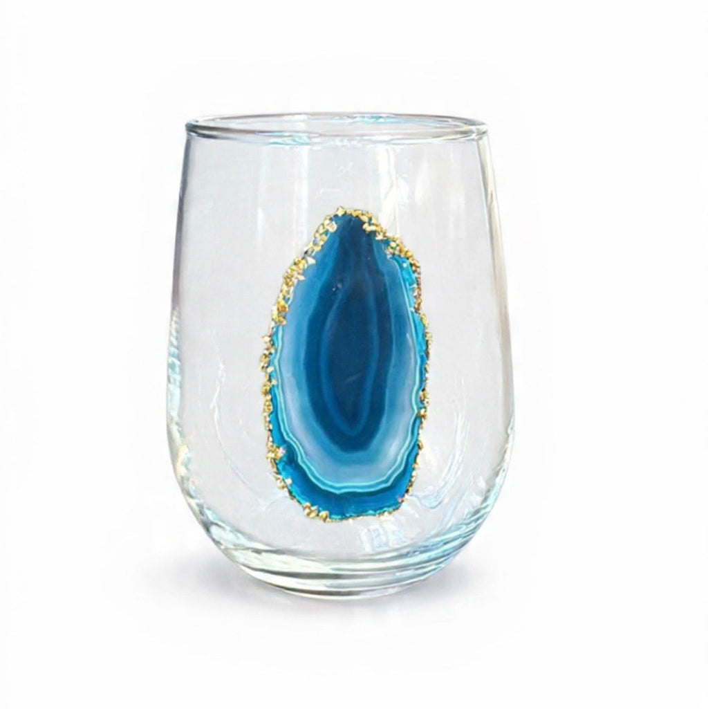 Blue agate geode stemless wineglasses. Set of 4