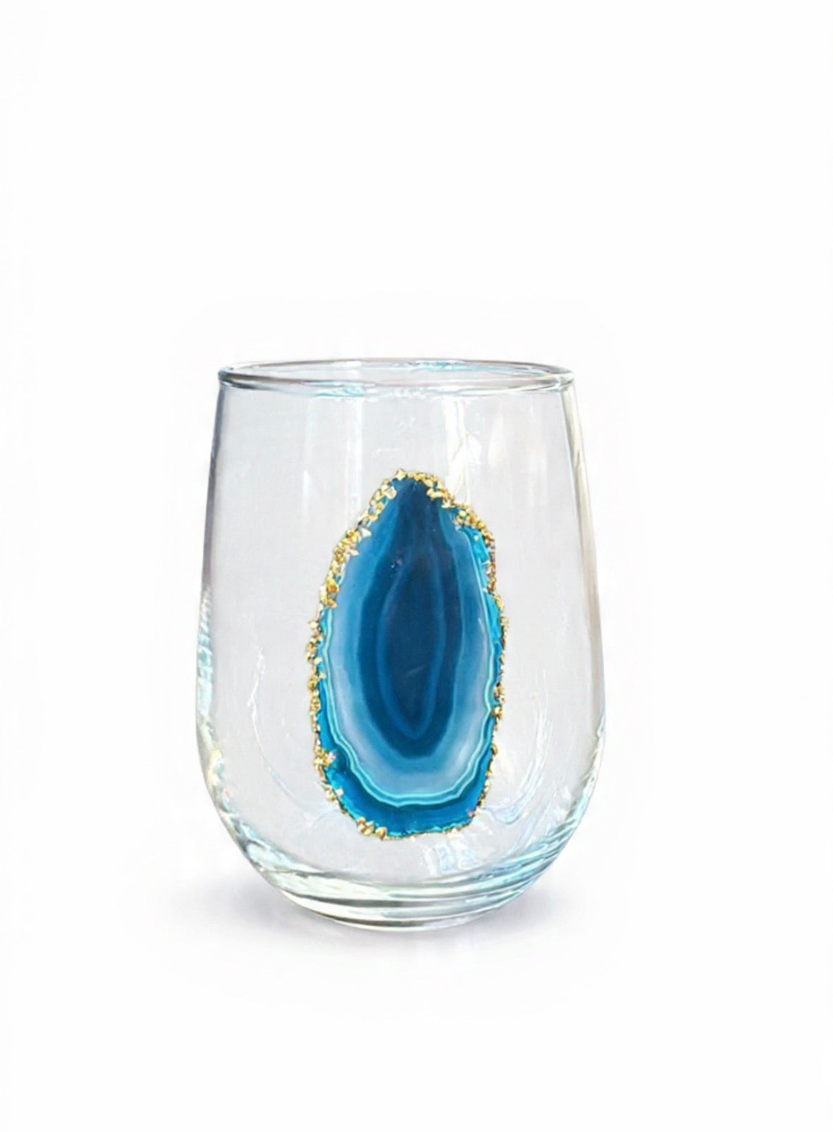 Blue agate geode stemless wineglasses. Set of 4