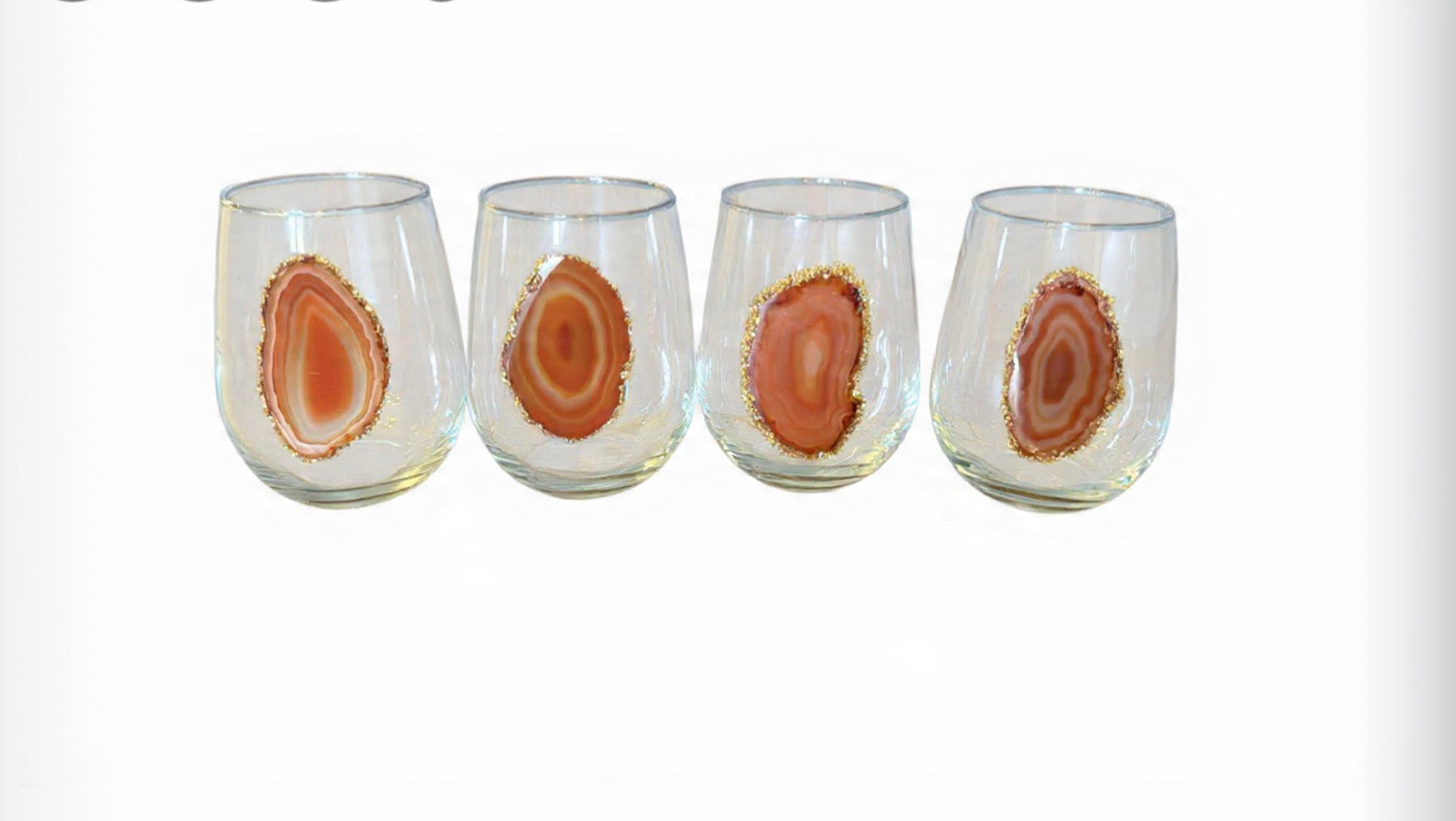 Amber Agate Geode Stemless Wineglass. Set of 4