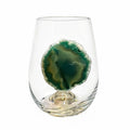 Green Agate Geode Stemless Wineglass