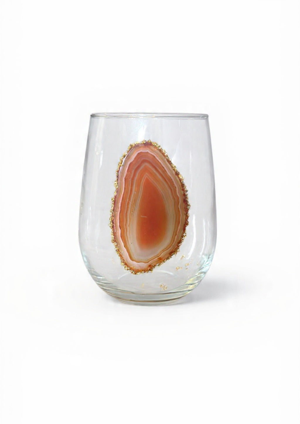Amber Agate Geode Stemless Wineglass. Set of 4