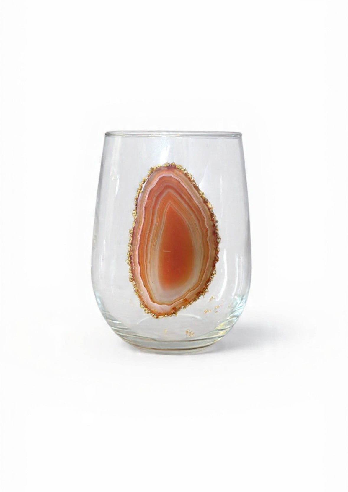 Amber Agate Geode Stemless Wineglass. Set of 4