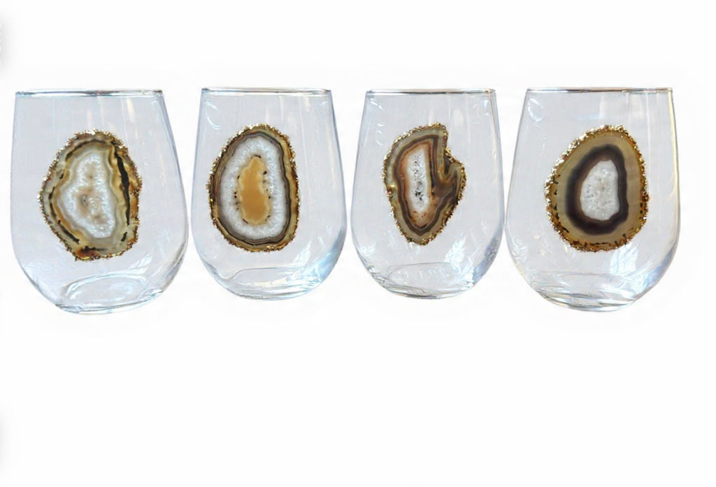 Natural agate stemless wineglasses. Set of 4