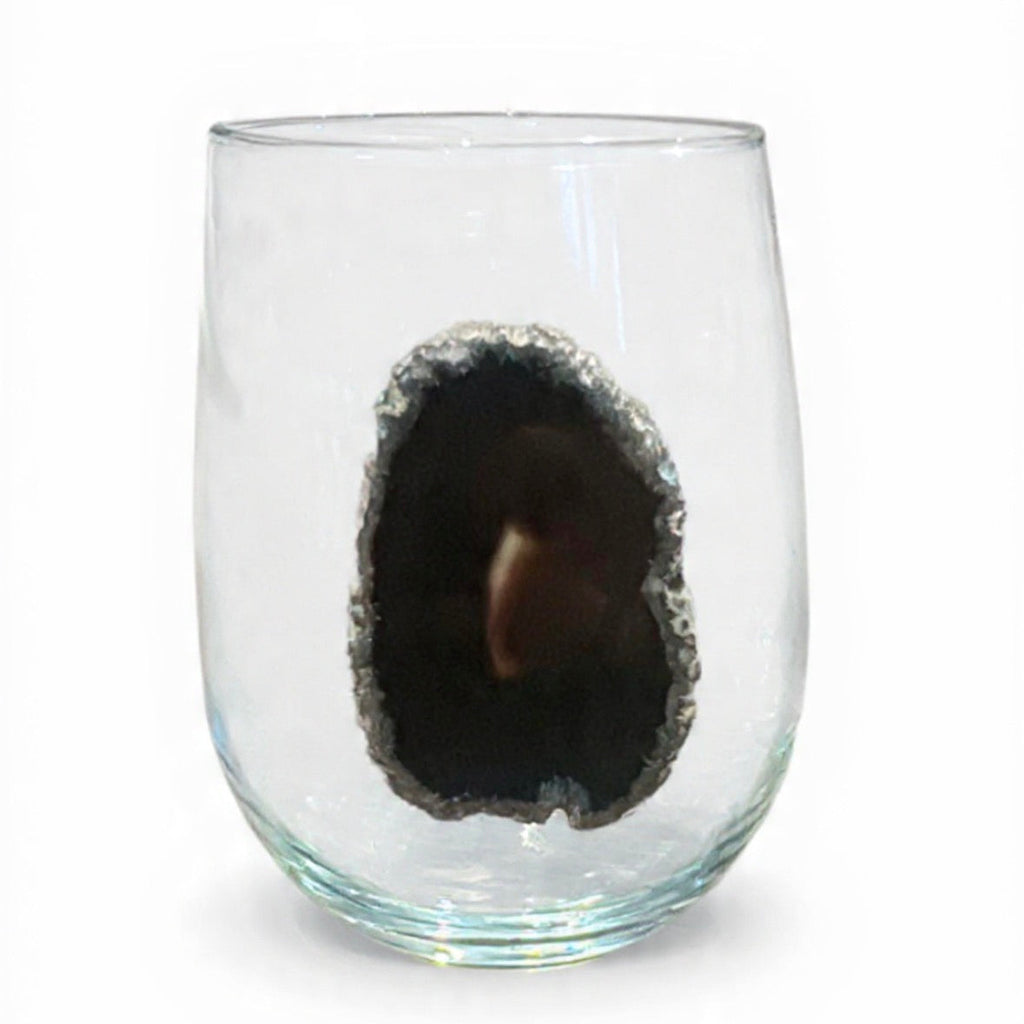 Deep Brown Natural Agate Geode Stemless Wineglass. Set of 4