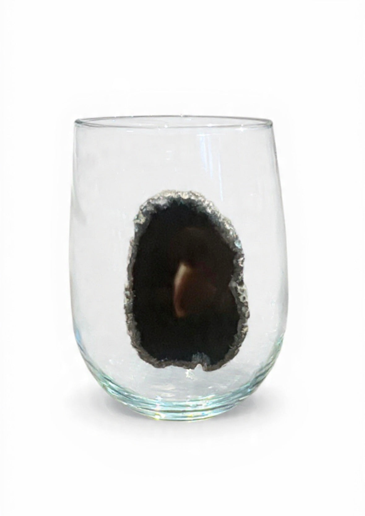 Deep Brown Natural Agate Geode Stemless Wineglass. Set of 4