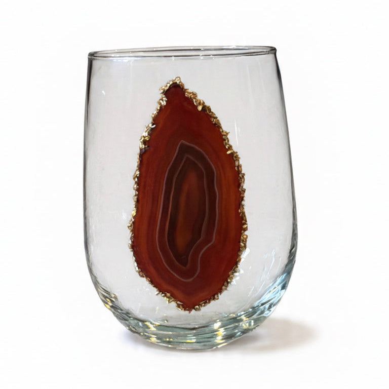 Amber Agate Sliced Geodes Stemless Wineglasses. Set of 4