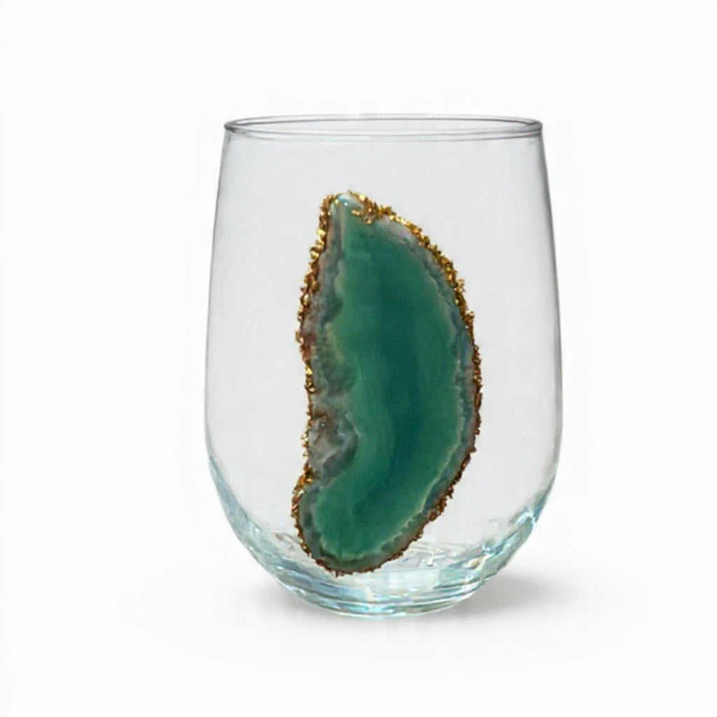 Green agate stemless wineglasses. Set of 4