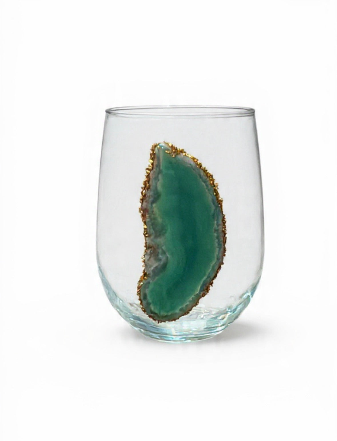 Green agate stemless wineglasses. Set of 4