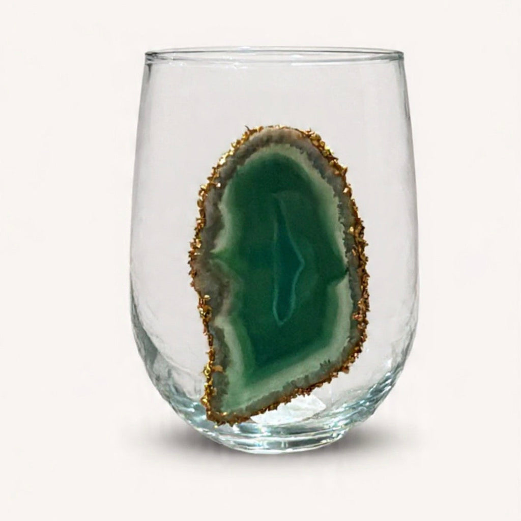 Green agate stemless wineglasses. Set of 4