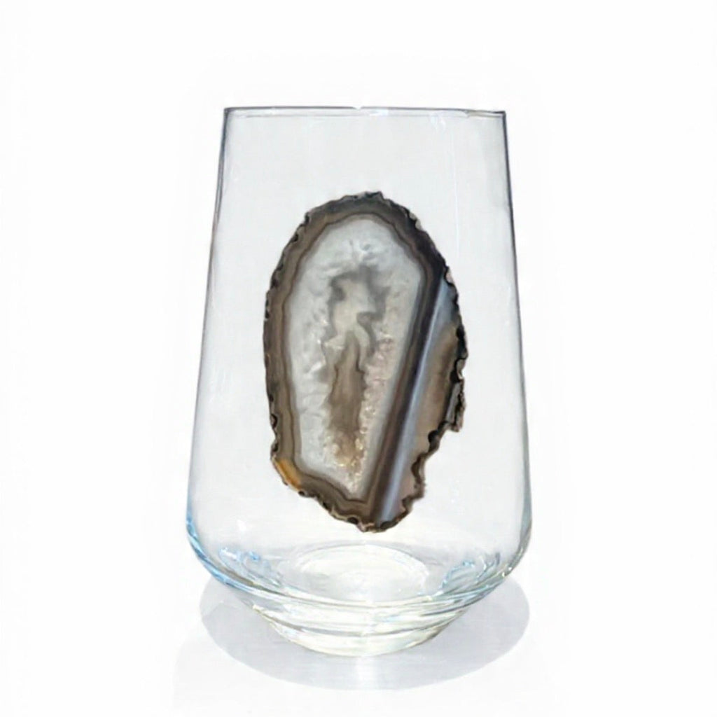 Grey Agate Sliced Geodes Crystal Wineglasses. Set of 4.