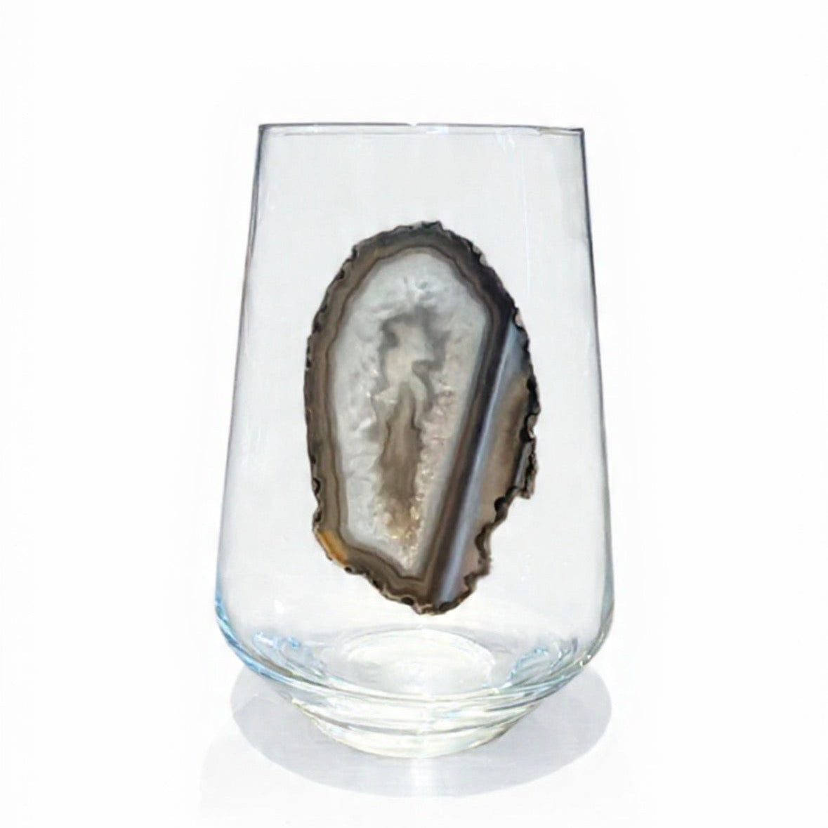 Grey Agate Sliced Geodes Crystal Wineglasses. Set of 4.