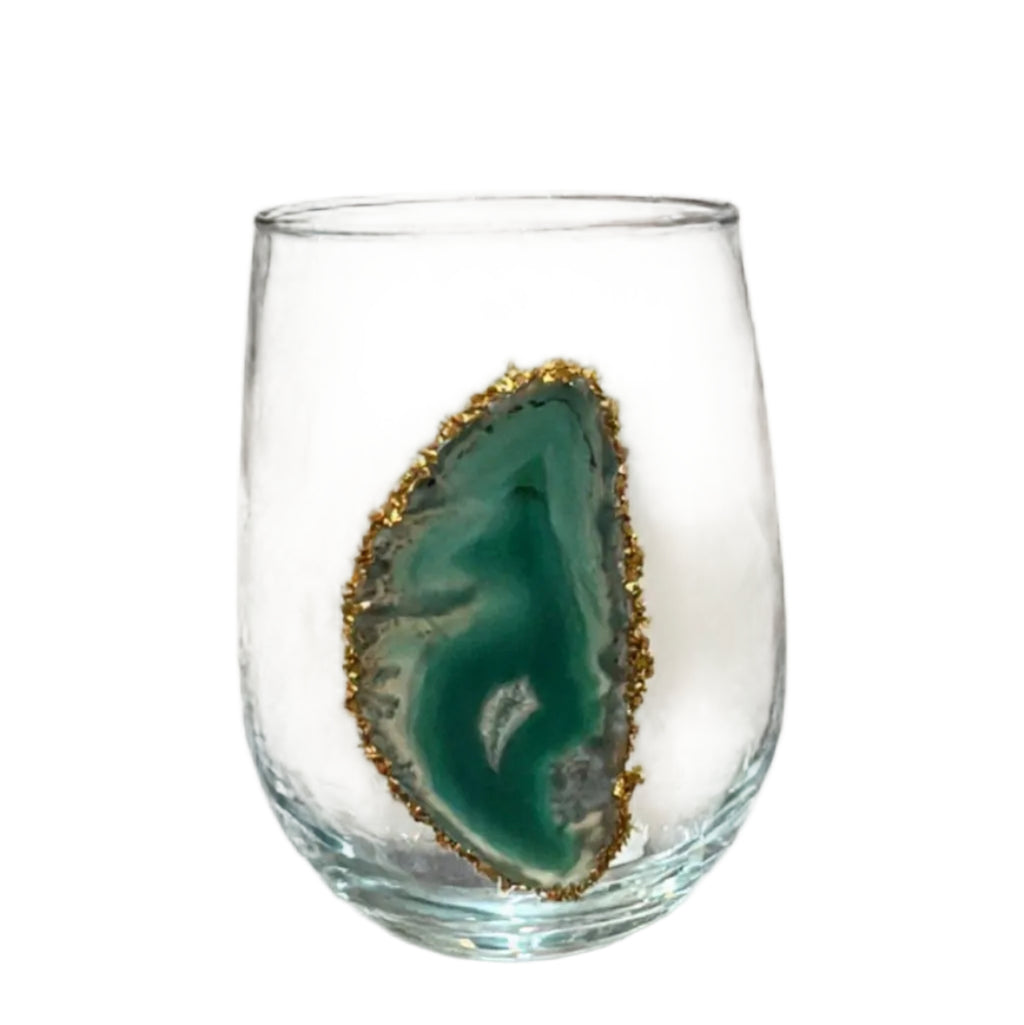 Green agate stemless wineglasses. Set of 4