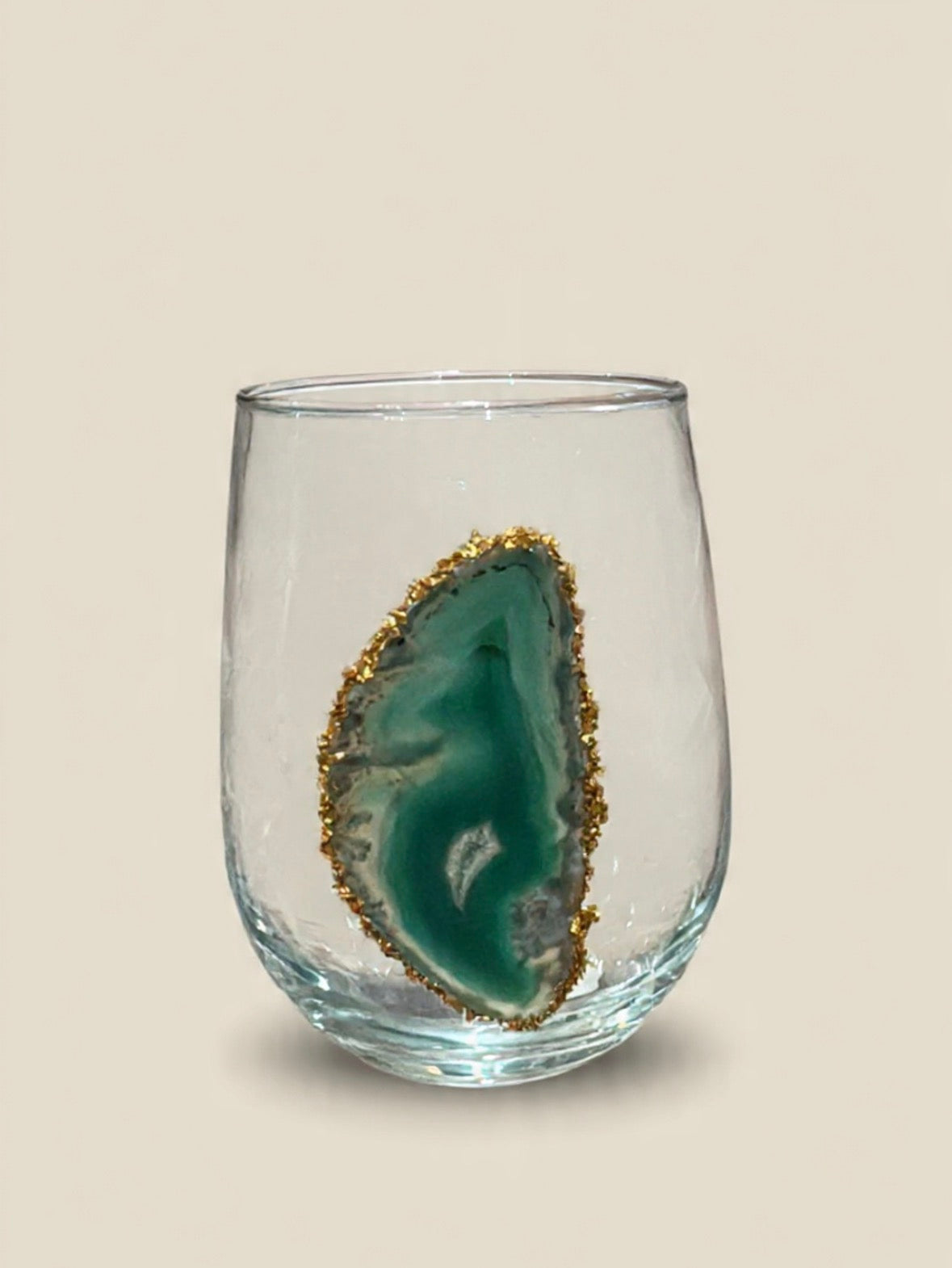 Green agate stemless wineglasses. Set of 4