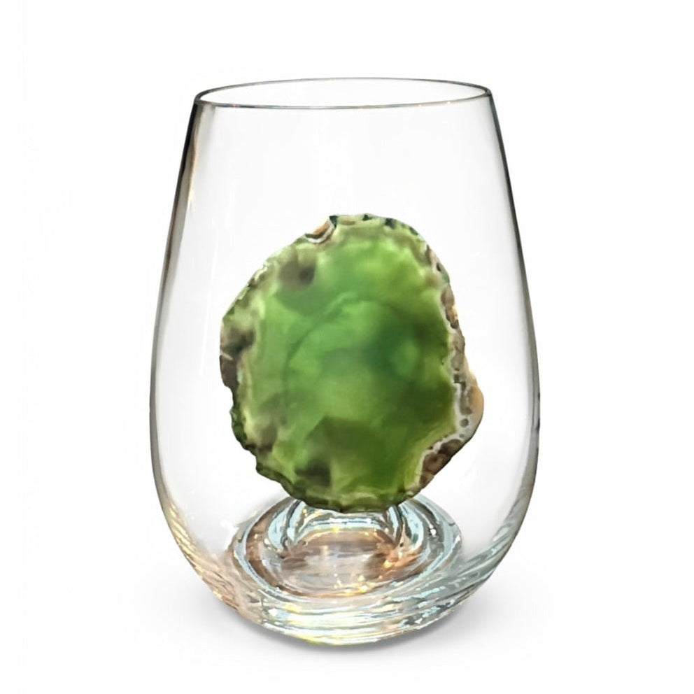 Green Agate Geode Stemless Wineglass