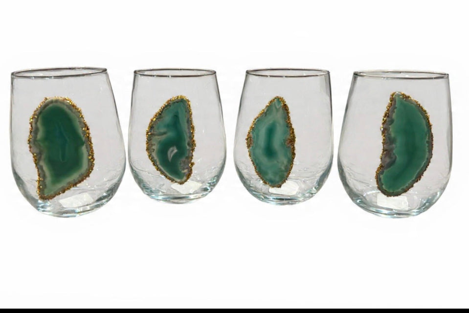 Green agate stemless wineglasses. Set of 4