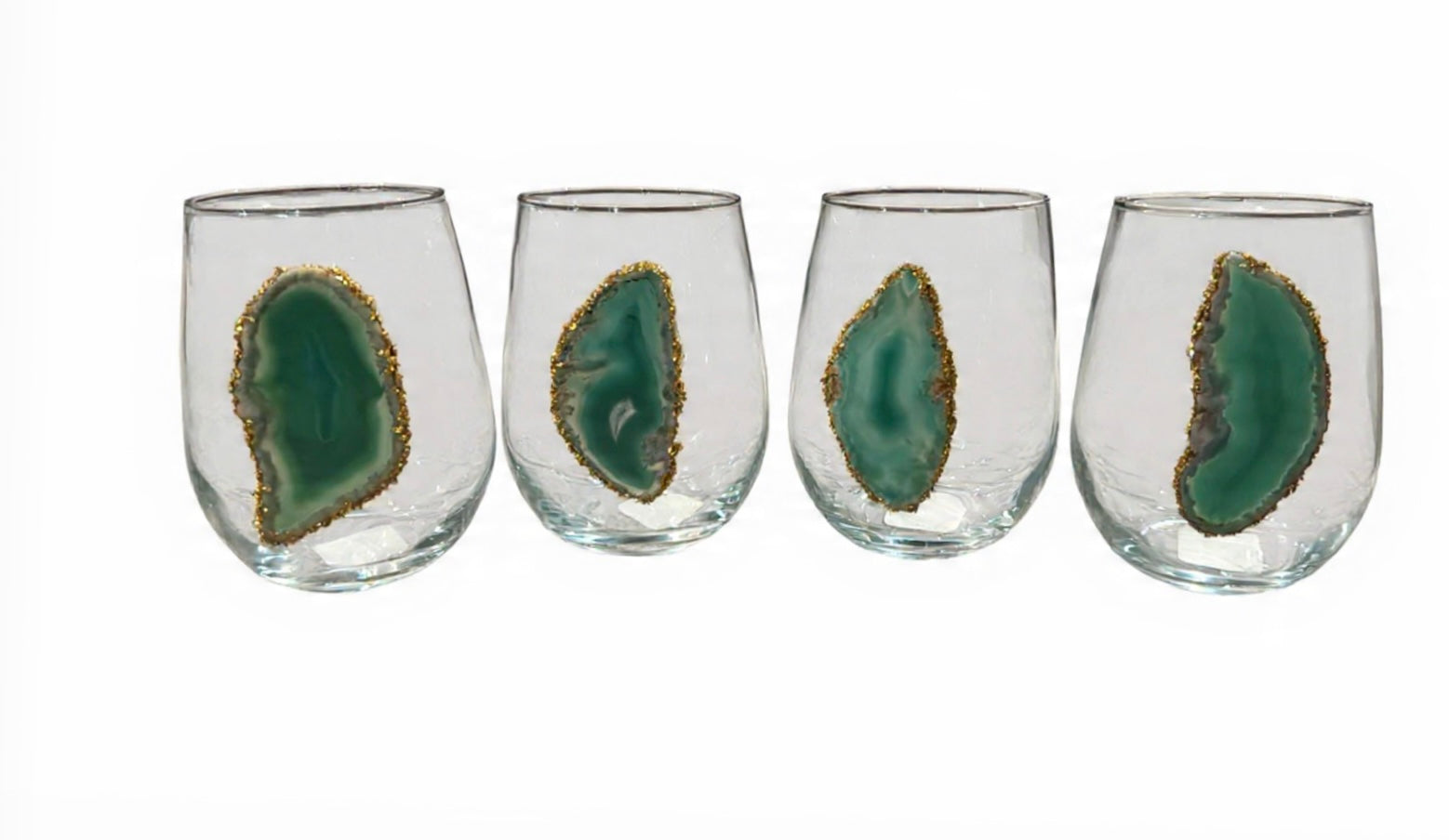 Green agate stemless wineglasses. Set of 4
