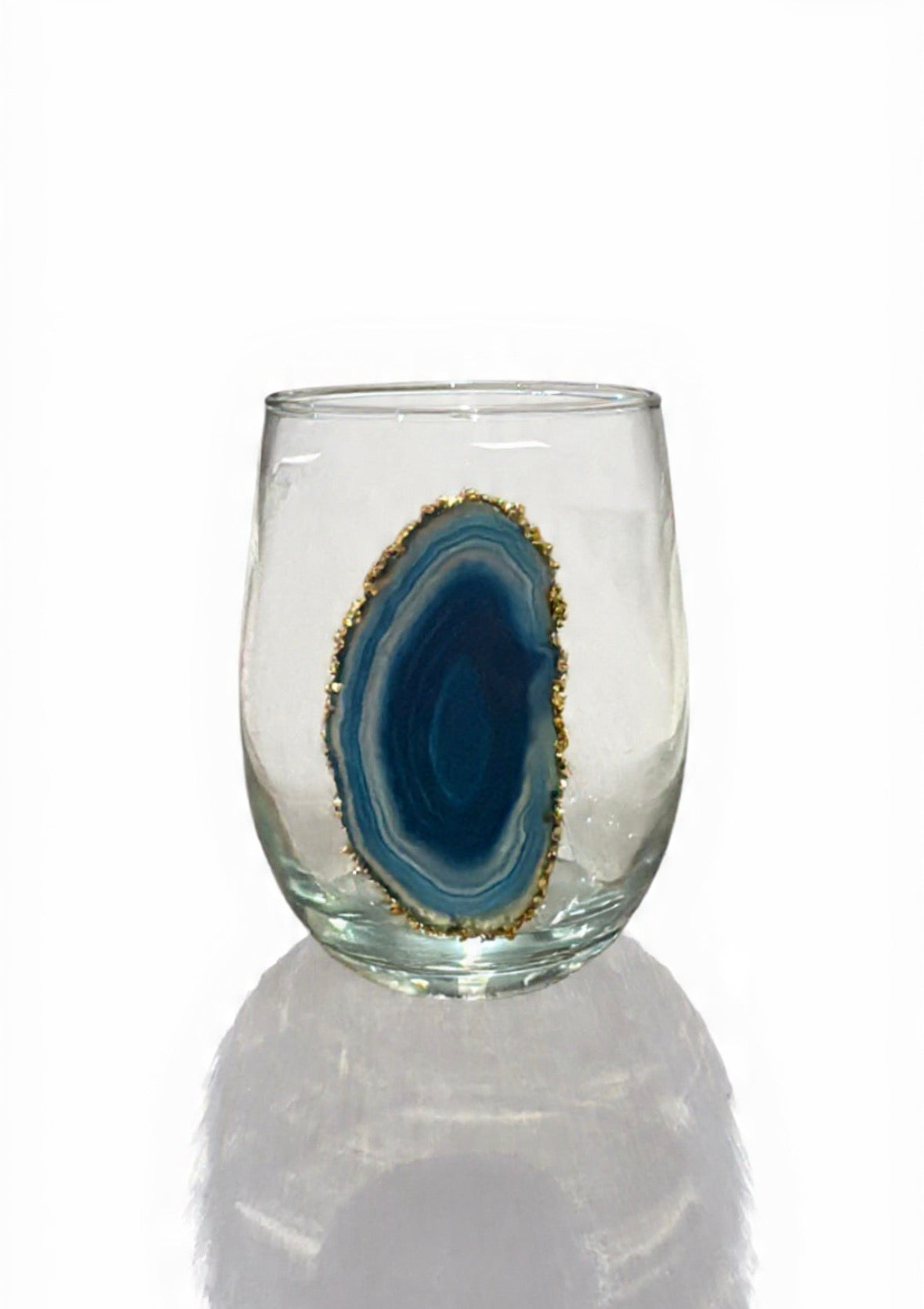 Blue agate geode stemless wineglasses. Set of 4