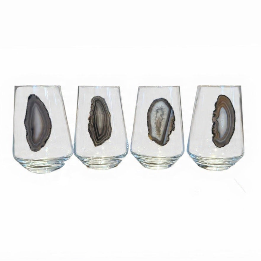 Grey Agate Sliced Geodes Crystal Wineglasses. Set of 4.