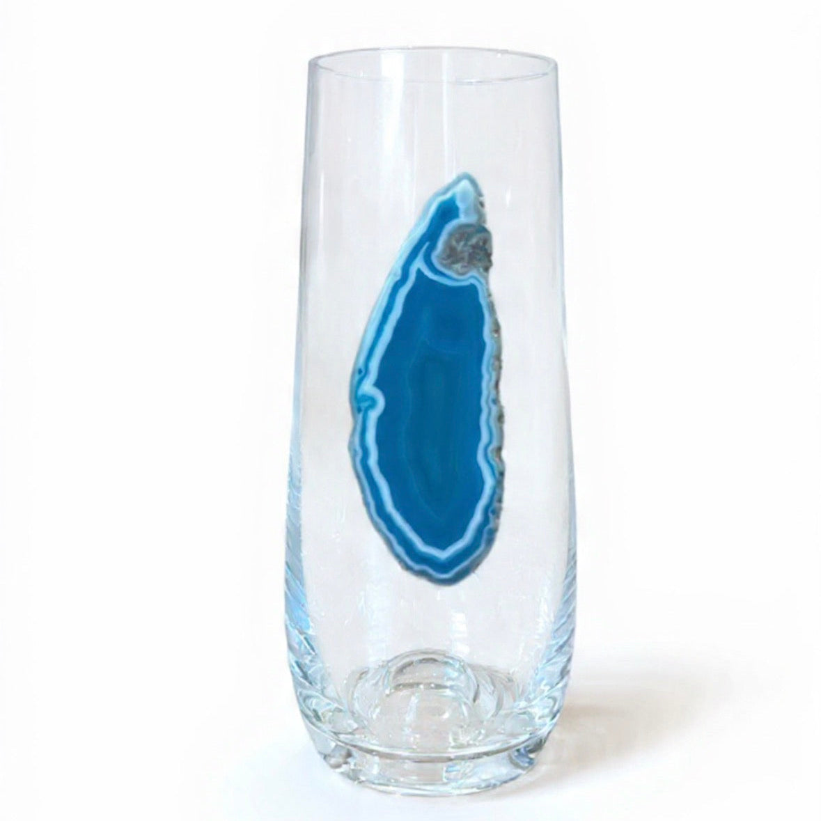 Aqua blue Agate Sliced Geode Crystal Stemless Champagne Glasses. Set of 4