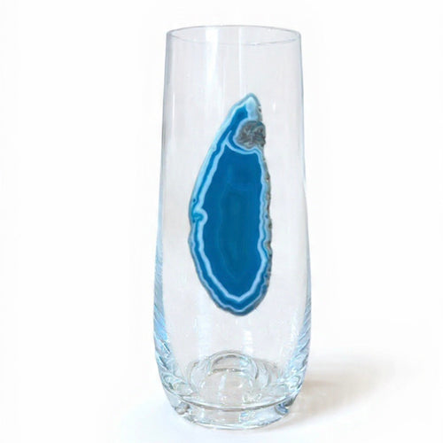 Aqua blue Agate Sliced Geode Crystal Stemless Champagne Glasses. Set of 4