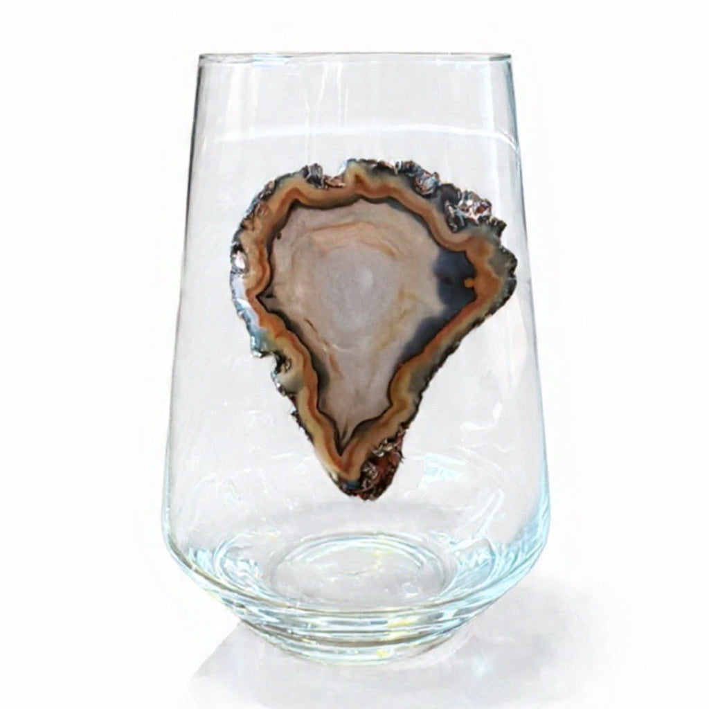 Natural Agate Sliced Geodes Crystal Stemless Wineglasses. Set of 4