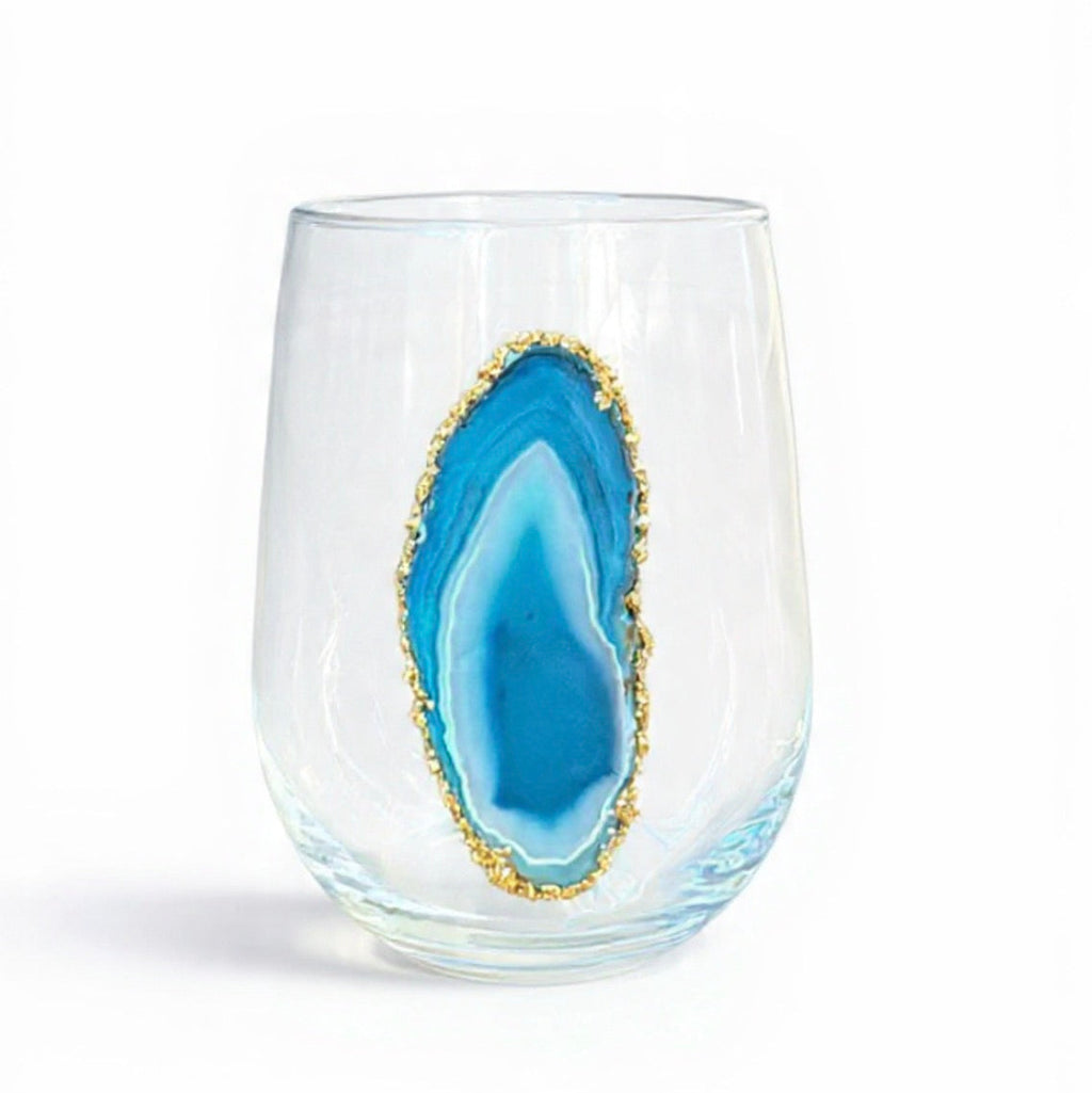 Blue agate geode stemless wineglasses. Set of 4