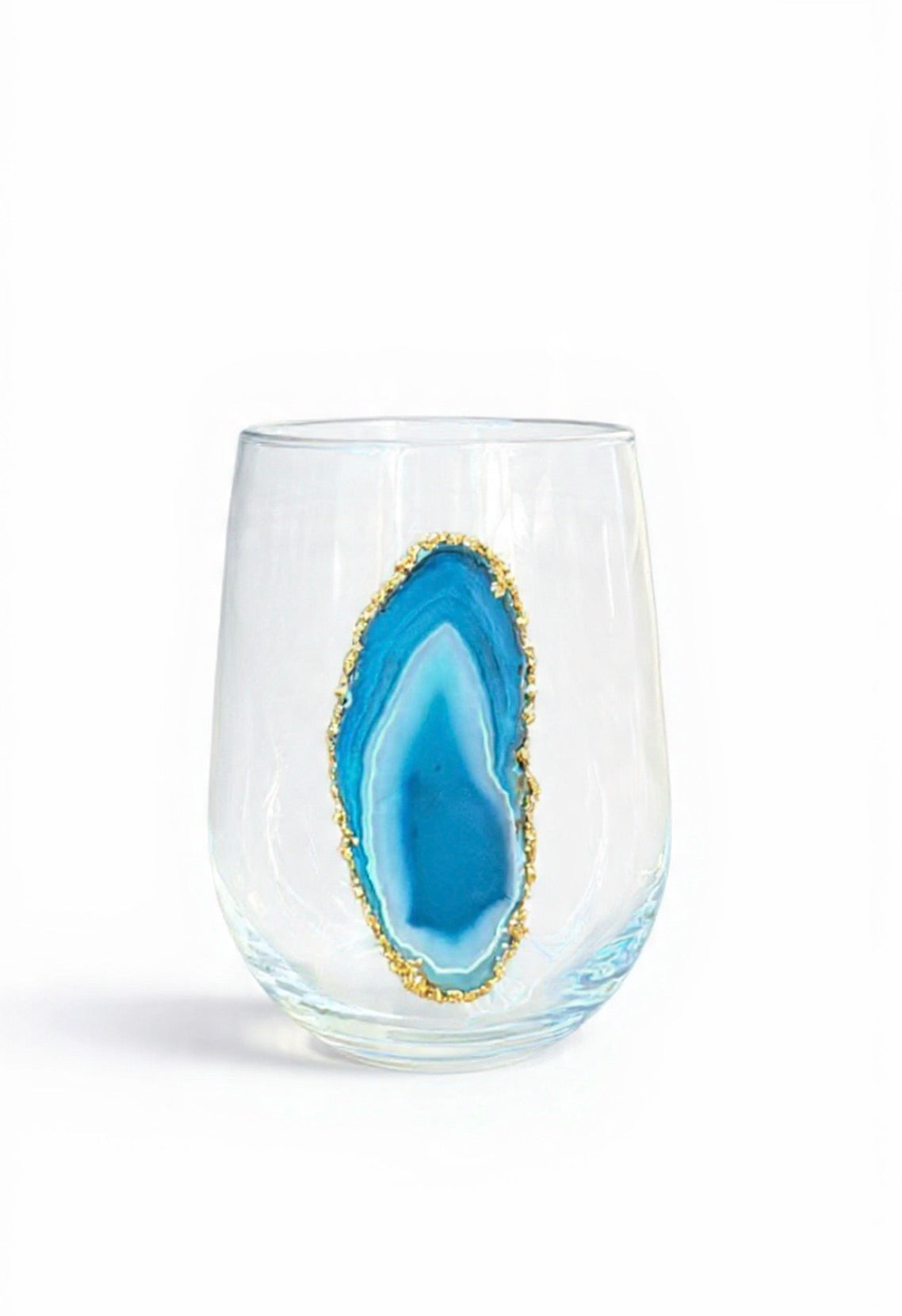 Blue agate geode stemless wineglasses. Set of 4