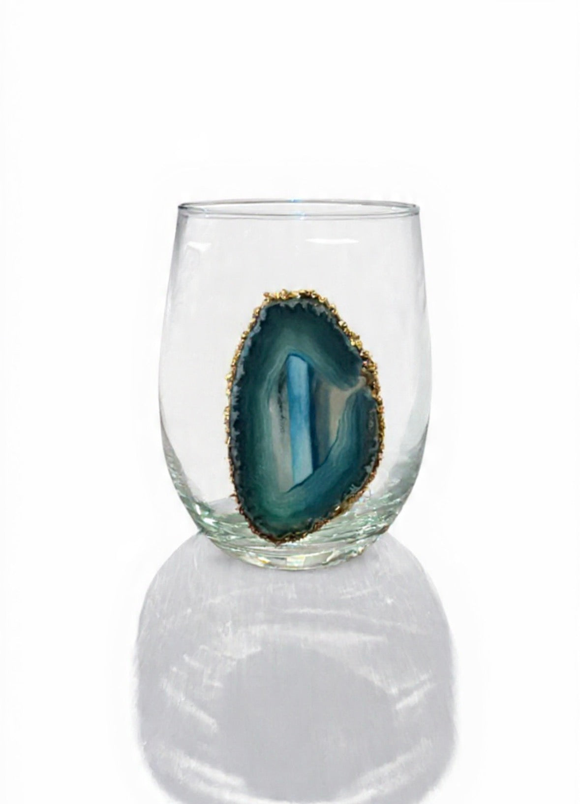 Blue agate geode stemless wineglasses. Set of 4