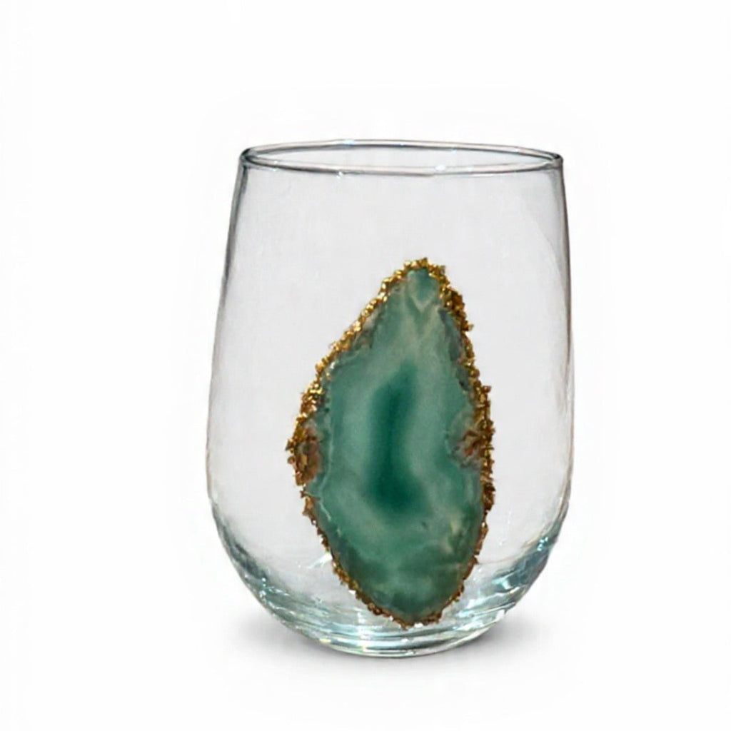 Green agate stemless wineglasses. Set of 4
