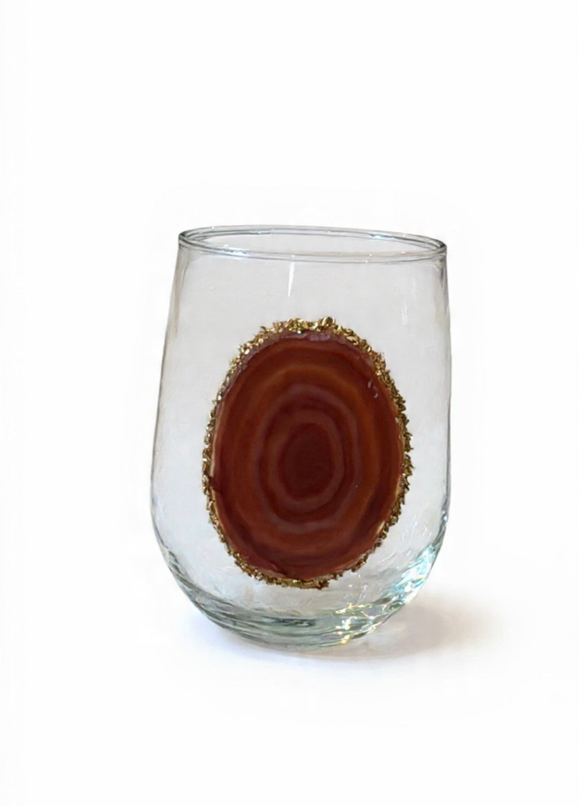 Amber Agate Sliced Geodes Stemless Wineglasses. Set of 4