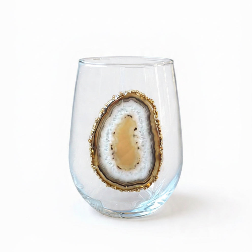 Natural agate stemless wineglasses. Set of 4