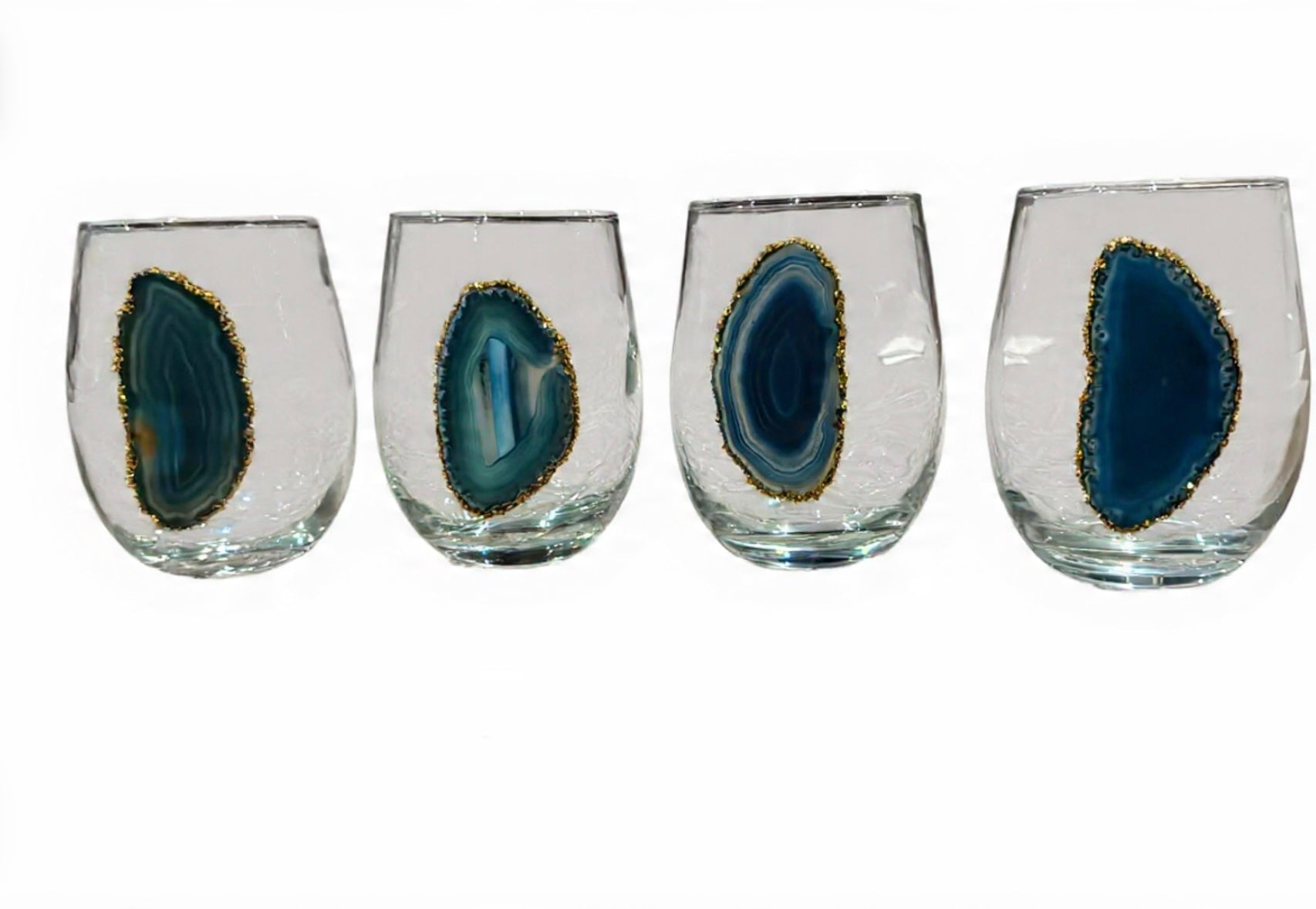 Blue agate geode stemless wineglasses. Set of 4