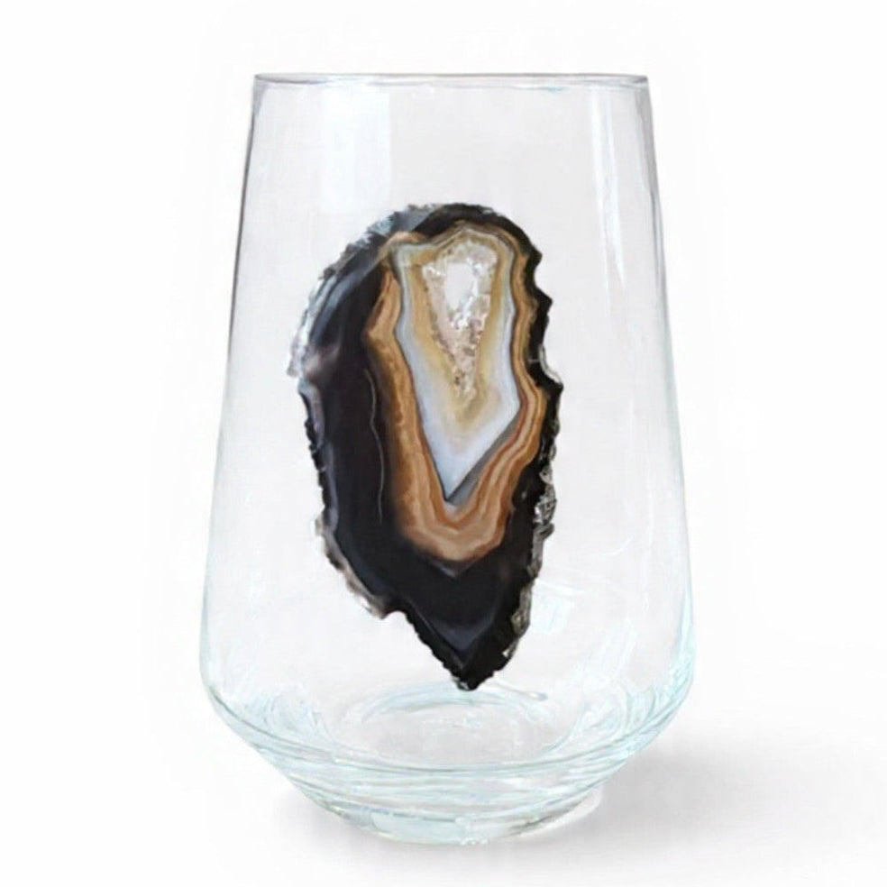 Natural Agate Sliced Geodes Crystal Stemless Wineglasses. Set of 4