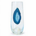 Aqua blue Agate Sliced Geode Crystal Stemless Champagne Glasses. Set of 4