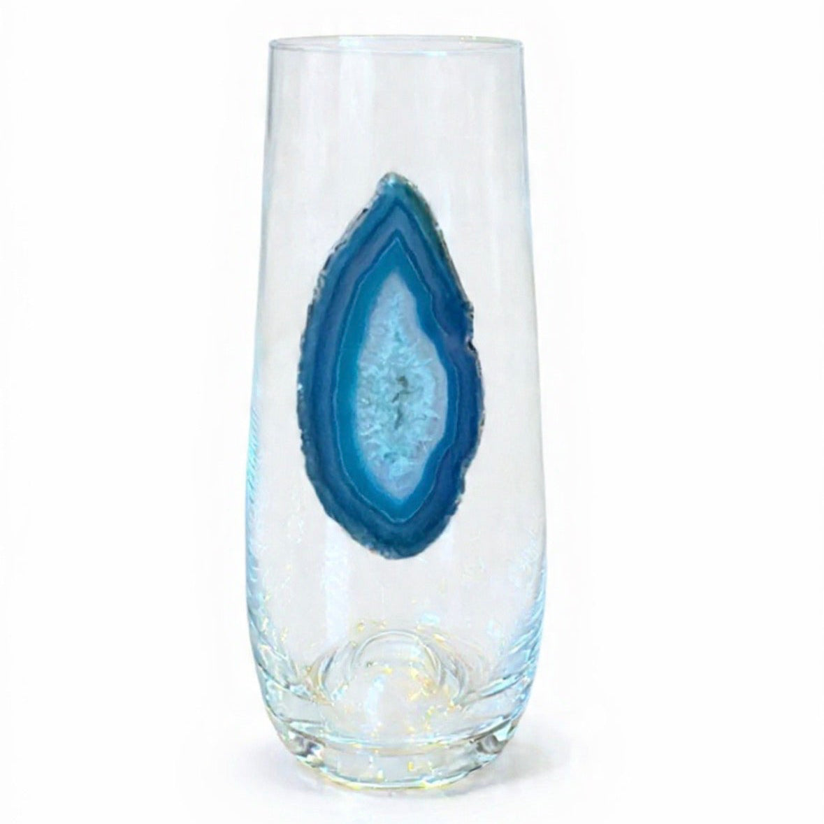 Aqua blue Agate Sliced Geode Crystal Stemless Champagne Glasses. Set of 4