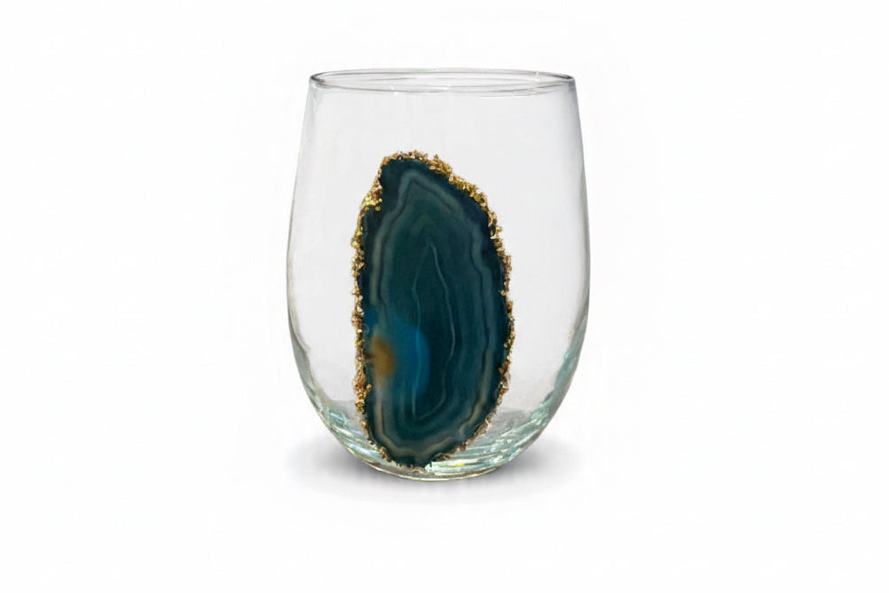 Blue agate geode stemless wineglasses. Set of 4