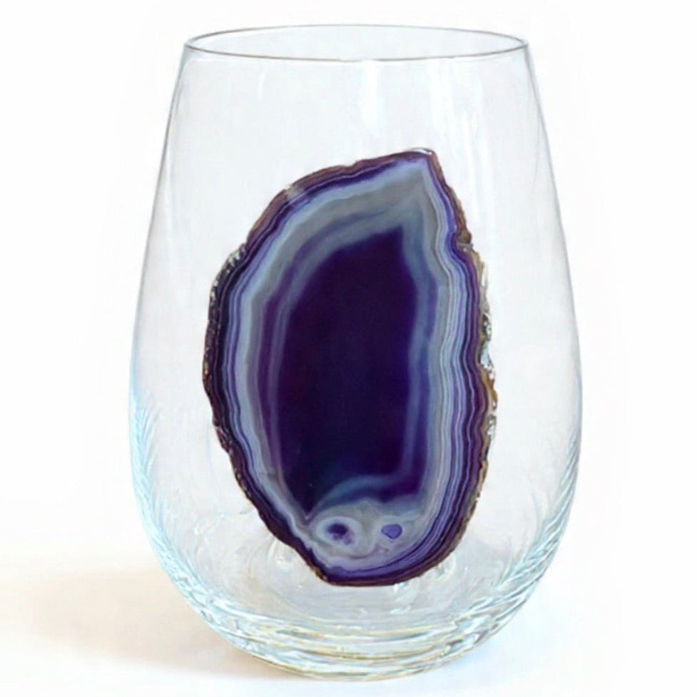 Purple Agate Geode Crystal Wineglasses. Set of 4