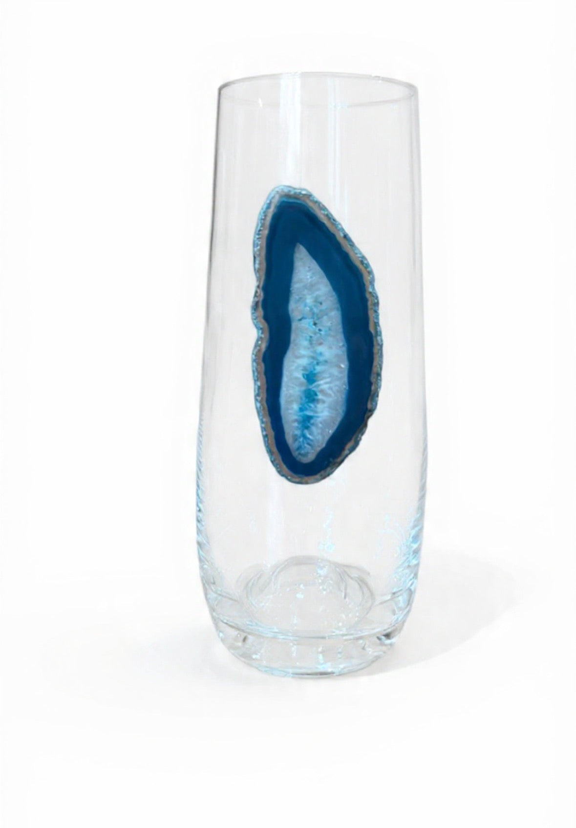 Aqua blue Agate Sliced Geode Crystal Stemless Champagne Glasses. Set of 4