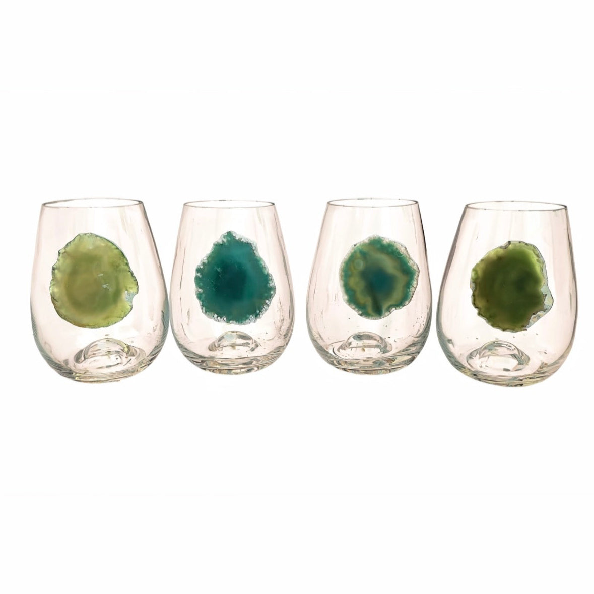 Green Agate Geode Stemless Wineglass