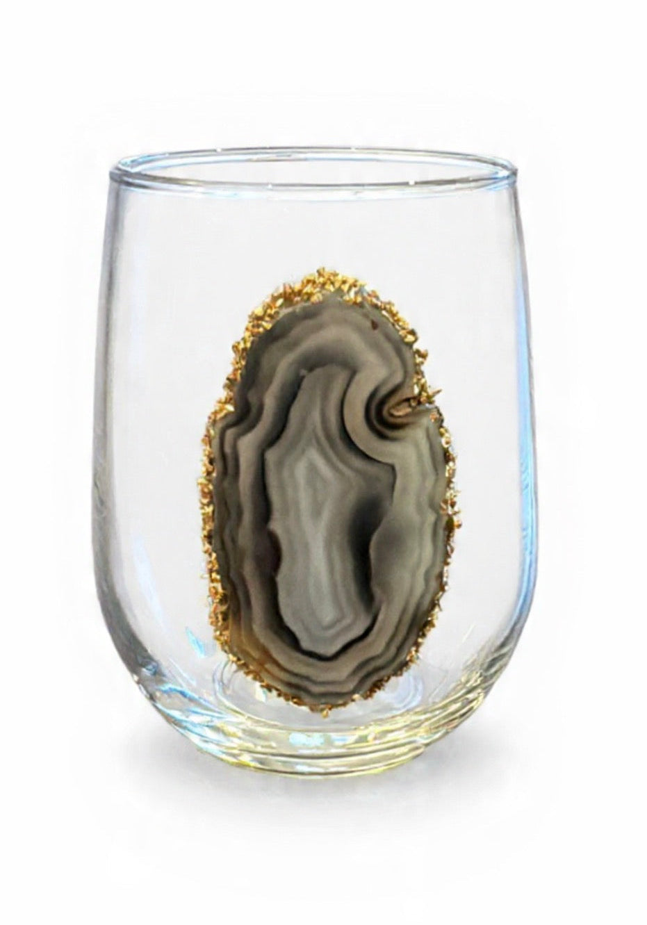 Grey Agate Sliced Geodes. Stemless wineglass set of 4