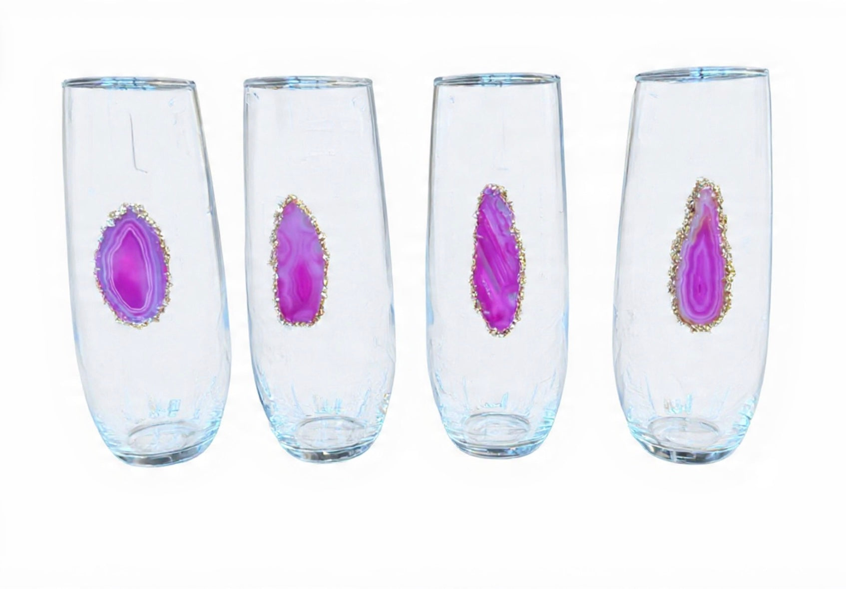 Pink agate stemless champagne glasses. Set of 4