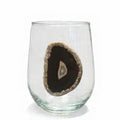 Deep Brown Natural Agate Geode Stemless Wineglass. Set of 4