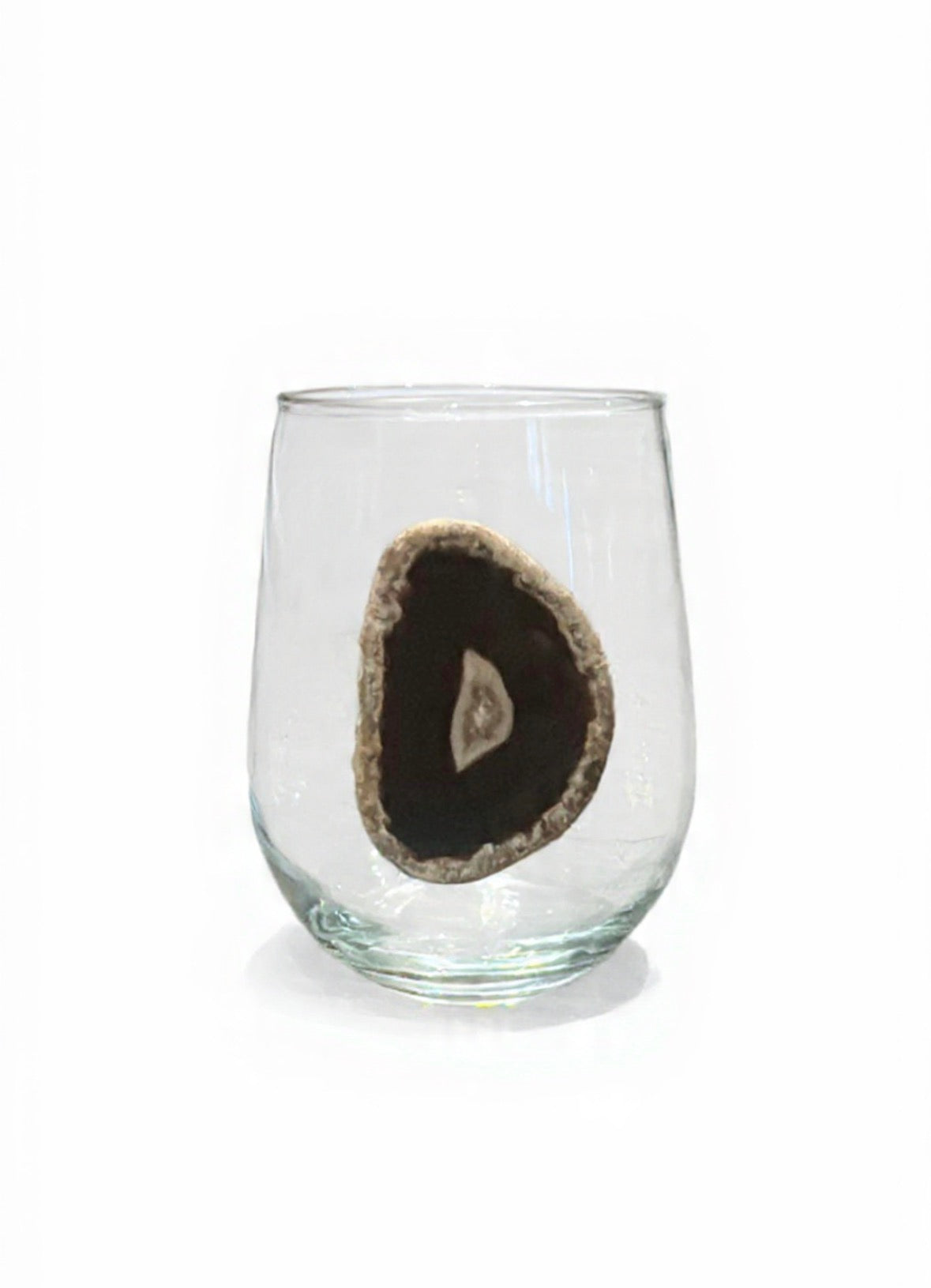 Deep Brown Natural Agate Geode Stemless Wineglass. Set of 4