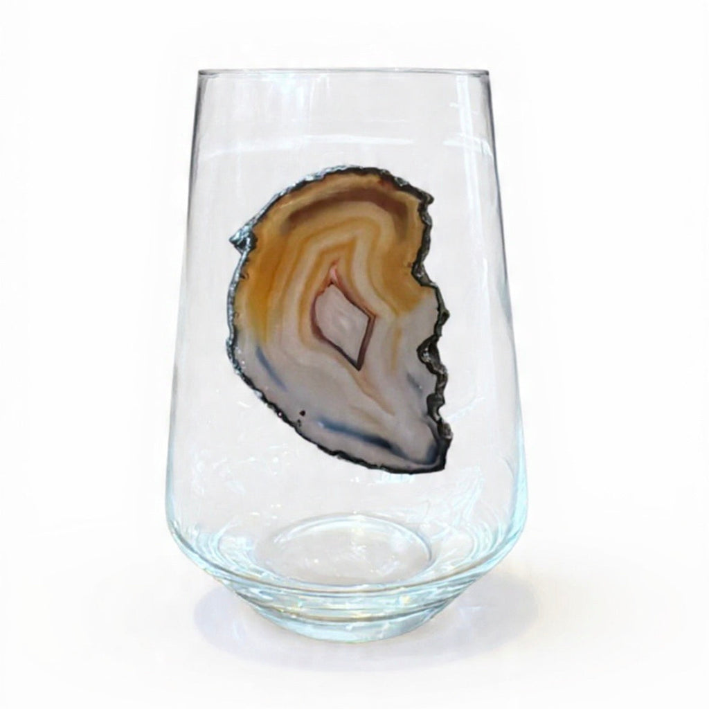 Natural Agate Sliced Geodes Crystal Stemless Wineglasses. Set of 4