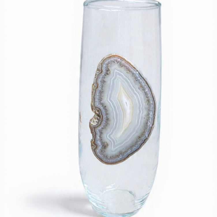Grey agate geode stemless champagne glasses