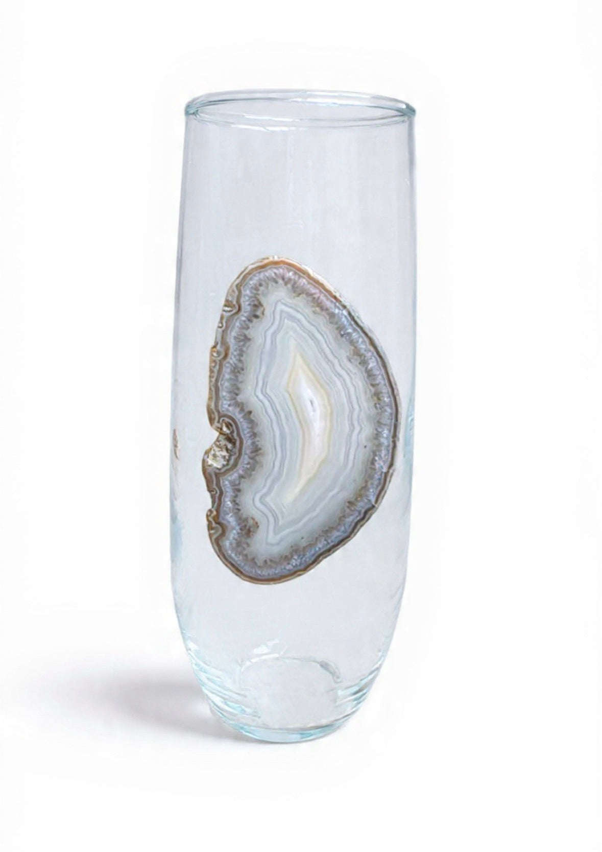 Grey agate geode stemless champagne glasses